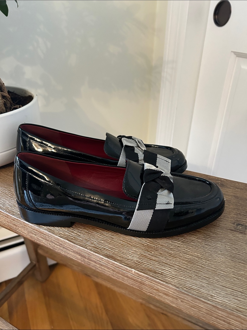 kate spade Black Patent Loafers with Striped Grosgrain Bow - Picture 7 of 7